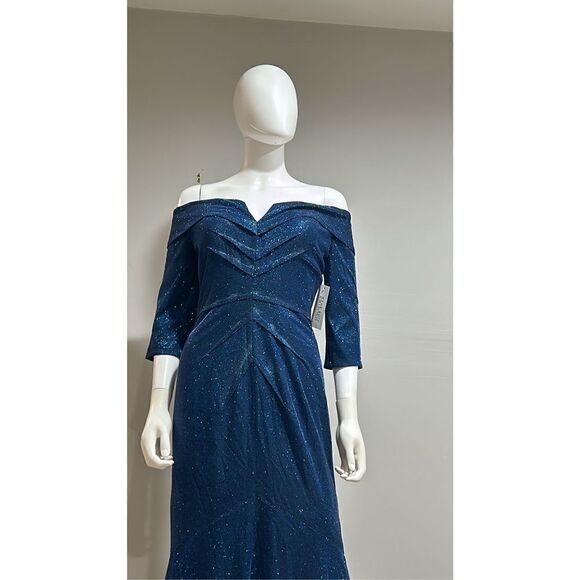 Rene Ruiz Metallic Blue Off the Shoulder Gown Size 10 - Picture 4 of 8